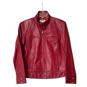 Tyler Boe Women's Red Genuine Leather Moto Jacket Biker Size 4